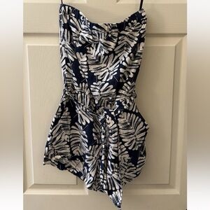 Banana Republic Navy and White Tropical Strapless Romper